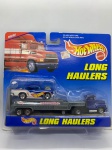 Miniatura Hot Wheels Long Haulers `57 Chevy com caminhão e reboque, miniatura de 1998, escala 1:64. Item no estado conforme fotos. Carrinho de Coleção.