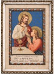 SAO PAULO 1954 - Quadro de parede "Lembrança da Primeira Comunhão"  antiga estampa religiosa, representando Cristo com a Eucaristia, em moldura decorativa, com proteção de vidro. Mede 21 x 29 cm.