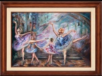 SUZANA LEVY (Rio de Janeiro, 1937  Rio de Janeiro, 2023). Óleo sobre tela, representando bailarinas em cena, com expressiva pincelada e composição de atmosfera teatral. Assinado no canto inferior direito e no verso, datado de 1991. Medida da obra: 103  92 cm.Medida total: 103  122 cm.