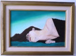 GARY GAZARRÉ. " Figura Feminina 1990", óleo sobre tela, assinado no C.I.D. . Med. 49 x 66/33 x 50 cm.. RETIRADA POR CONTA DO ARREMATANTE NO GALPÃO EM SÃO CRISTOVÃO COM AGENDAMENTO.