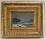 SEM ASSINATURA, Antigo quadro " Paisagem Inverno", OSM, ricamente emoldurado. Med. 24 x 29/11 x 15 cm.
