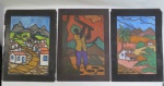 Di Bianco 77- Três pinturas óleo sobre cartão " Casario e trabalhador " Medidas. Med. 40 x 27 cm cada.