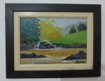 Alexandre Washington - quadro óleo sobre tela 14x20cm riacho da fazenda com moldura