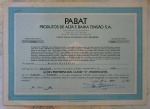 Colecionismo - Ações da PABT (Produtos de Alta e Baixa Tensão S.A) - Titulo 2.003 n.º de ações 254 datada de 02/08/1973.
