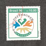 BRASIL - SP1 1996 - DEFENSORES DA NATUREZA - EXEMPLAR COM CARIMBO - 40 UFS