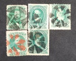 BRASIL 1866/1876 - D. PEDRO - LOTE CLASSICO COM 5 UNID. COM DIFERENTES CARIMBOS MUDOS 