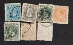 BRASIL - 51/57 1882/85 - D.PEDRO II - CABEÇA GRANDE - LOTE COM 7 VALORES DA SÉRIE COM CARIMBO EM 5 UNID. - Nº51 APRESENTA PEQUENOS PONTOS DE OXIDO, OS DEMIAS EM BOM ESTADO DE CONSERVAÇÃO.