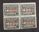 BRASIL - DEPOSITO - 1913 - QUADRA SPECIMEN COM GOMA PELNA , E SEM  DEFEITOS  - NOTA:PICOTE DESPEGANDO EM UM SELO DA QUADRA