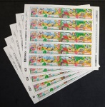 BRASIL - C-801/804 - TURMA DA MÔNICA - ECOLOGIA - 1992 - LOTE COM 5 FOLHAS COMPLETAS COM GOMA PLENA
