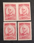 BRASIL - C249/249A - RUY BARBOSA  1949 - LOTE COM VLORES REGULARES NAS CORES CARMIM E VERMELHO E PAR PROVA SEM PICOTES