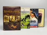 Lote composto por quatro itens em DVD. Box set 'O Senhor dos Anéis  A Trilogia do Filme' em edição widescreen com 6 DVDs (A Sociedade do Anel, As Duas Torres e O Retorno do Rei), com discos de conteúdo especial, idiomas em inglês, português e espanhol. Minissérie 'O Tempo e o Vento' em DVD, adaptação da obra de Erico Verissimo, produção TV Globo, direção Paulo José, com Tarcísio Meira e Glória Pires. DVD 'Fado, Uma Cantadeira', produção portuguesa restaurada pela Cinemateca Portuguesa. DVD 'Eurídice', referência à ópera de Gluck e Calzabigi. Estado de conservação a verificar. mídia, filme, vídeo, disco, audiovisual, cinematografia, produção televisiva