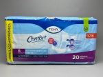 Pacote de fraldas adultas descartáveis da marca Tena, linha Confort, tamanho G, indicado para incontinência severa. Unissex, com cintura entre 80 e 150 cm e peso entre 70 e 90 kg. O fabricante indica tripla proteção: segurança, rápida absorção e neutralizador de odores, além de canais para absorção e barreiras antivazamento. Produto hipoalergênico conforme embalagem. Apresentado em embalagem econômica contendo 20 unidades. Embalagem original fechada, aparentemente sem violação. absorvente geriátrico, protetor de incontinência, fralda geriátrica, fralda descartável adulto