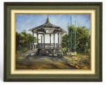 SUZANA LEVY (Rio de Janeiro, 1937  2023). Obra em óleo sobre tela, representando coreto em paisagem arborizada, de pincelada vibrante e luminosidade característica. Assinada no canto inferior esquerdo. No verso, inscrição identificando Coreto do Méier. Medida total 75cm x 93cm.