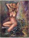 SUZANA LEVY (Rio de Janeiro, 1937  Rio de Janeiro, 2023). Nu na Paisagem, 1986. Óleo sobre tela, obra assinada no canto inferior esquerdo e assinada no verso. Mede 38  46,5 cm.