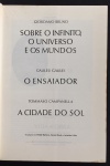 livro - Coleção Os Pensadores - Giordano Bruno: Sobre o Infinito, o Universo e os Mundos - Galileu Galilei: O Ensaiador - Tommaso Campanella: A Cidade do Sol - tradução de Helda Barraco e outros - Abril Cultural - 1978 - 295p. - brochura com marcas do tempo na capa e miolo - (24x17)cm.