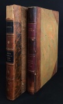 livro - História Natural do Brasil obra completa em 2 volumas - A Historia Naturalis Brasiliae foi traduzida para o português  em 2 etapas - 1º etapa - sob a responsabilidade de Jorge Marcgrave -1942 - Imprensa Oficial - 2º etapa - sob a responsabilidade de Guilherme Piso - 1948 - Companhia Editora nacional - as duas edições trazem o mesmo frontispício da edição de Elzevirium 1648 - os dois volumes encadernados com dorso e cantos em couro - lombadas danificadas pelo tempo - parte interna amarelada com pontos de oxidação - as lombadas não são iguais - (39X27) cm.