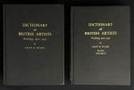 livro - Dictionary of British Artists working 1900-1950 (Dicionário de Artistas Britânicos trabalhando entre 1900-1950) - Grant M. Waters - Eastbourne Fine Art - 1975 - 2 volumes (368 p. +63 p. e 392 ilustrações) - idioma inglês - capa dura em bom estado de conservação - miolo com as primeiras e ultimas folhas com pontos de oxidação - a folha de rosto do segundo volume tem a lateral direita aparada em 2 cm. - (25X18,5) cm.