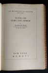 livro - Notes on Arms and Armor - Bashford Dean - The Metropolitan Museum of Art - 1916 - idioma inglês - 149 p. - encadernação antiga em couro com desgastes do tempo - conservando as capas da brochura - parte interna em ótimo estado de conservação - dedicatória do autor datado de 1917 - (25,5X17,5) cm.