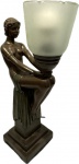 Escultura/Luminária Art Deco em petit bronze patinado representando Figur Feminina sobre coluna. Med. 40 X15 X 20 cm.
