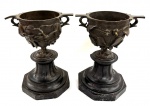 EUROPA Séc. XIX - Antigo par de Taças em Bronze Patinado decorado com figuras de folhagens e frutos em alto relevo. Med. 23 X 18 cm.
