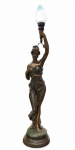 Grande e Vistosa Escultura/Luminária em Petit Bronze patinado representando Figura Feminina com Tocha. Med. Total. 175 cm.