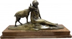 Pierre Alexandre Morlon (France 1878 - 1951) - Maravilhosa Escultura Francesa art deco em bronze (pesado) representando "Jovem com Cabra", base em madeira, peça assinada e com selo. Med. total 32 X 61 cm.