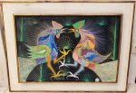 Francisco da Silva - Quadro O.S.T. sobre eucatex "Animais Fantásticos", assinado e datado 1976. Med. Total 64 X 86 e 47 X 68 cm. Nota: O pintor e desenhista Francisco Domingos da Silva nasceu na cidade de Alto Tejo, no Estado do Acre, em 1910. Começou a desenhar a carvão e giz sobre muros e paredes de casebres de pescadores por volta de 1937, em Fortaleza (Ceará).Na década seguinte, sob o incentivo do crítico e pintor suíço Jean Pierre Chabloz, começou a trabalhar com guache. Expôs seus trabalhos na Galeria Askanasy, no Rio de Janeiro, juntamente com Chabloz, Antônio Bandeira e Inimá de Paula.Trabalhou entre os anos de 1961 e 1963 no recém-criado Museu de Arte da UFCE. Depois de permanecer quatro anos internado em um hospital psiquiátrico, voltou a pintar em 1981. Destaque para as exposições: Salão de Abril (Fortaleza 1943 e 1978); Salão Beauregard (Genebra/Suíça 1949); Exposição Brasileira de Arte Folclórica e Popular Museu Etnográfico (Neuchâtel/Suíça 1956); Oito Pintores Ingênuos Brasileiros Galeria Jacques Massol (Paris/França 1965); Bienal de Veneza (Itália 1966); Bienal Internacional de São Paulo, 1967.