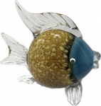 MURANO - Linda Escultura em Vidro Artístico de Murano Representando Peixe no tom Azul, Marrom e Translucido. Med. 19 X 20 cm.