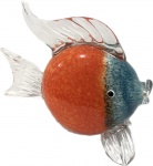 MURANO - Linda Escultura em Vidro Artístico de Murano Representando Peixe no tom Azul, Coral e Translucido. Med. 19 X 20 cm.