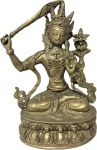 Antiga Escultura em bronze (pesado) representando Deusa WENSHU MANJUSHRI, peça rica em detalhes. Med. 23 X 16 cm.