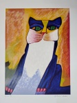 Aldemir Martins, Gato Azul, Gravura, tiragem 34/120, Edição Póstuma, 66x50cm, sem moldura