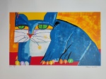 Aldemir Martins, Gata Azul, Gravura, tiragem 14/120, Edição Póstuma, 50x70cm, sem moldura