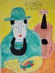 Asfaduroff Nibbes, Músico, desenho sobre papel, 44x32cm, sem moldura, com avaria nas bordas (cortes)