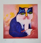 Aldemir Martins, Gato Azul, gravura, tiragem 30/120, Edição Póstuma, 50x50cm, sem moldura