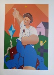 Sebastião Mendes, Menino e Pipa, gravura 100x70cm, PA, sem moldura