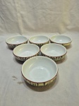 Jogo de 6 cumbucas bowl em porcelana estampada. Medindo 13cm x 4,5cm de altura.
