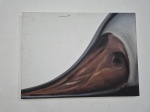 Pintura a óleo sobre tela de estilo contemporâneo, apresentando composição figurativa abstrata em tons terrosos sobre fundo claro, sem moldura.. Medindo 76cm x 56cm.