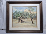 Quadro óleo sobre tela retratando paisagem em madeira. Medindo 78cm x 69,5cm.