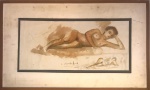 C. CHAMBELLAND- técnica mista s/ papel, estudo nu feminino , datado 1942, medindo 47 x 21 cm e 63 x 38 cm.
