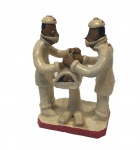 ARTE POPULAR- grupo escultórico de terracota policromada representando 14 cm alt x 10 cm comp., representando médico e paciente.