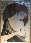 JUAREZ MACHADO- espelho decorado com figura feminina medindo 70 x 51 cm. Tiragem 77/ 200