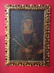 CUSQUENHO - SÉC. XX.  Madonna - Excepcional óleo sobre tela, com rica moldura de madeira entalhada, pintada em folha de ouro. Med. Total: 51x68cm