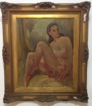 Nu feminino, óleo sobre tela, assinatura não identificada. Assinado no C.I.D. Obra med. 50x60cm