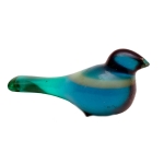 PALATINIK - Escultura em acrílico na cor azul turquesa com faixa branca representando pássaro. Meds: 5,5 cm x 13,0 cm (defeito no bico)