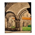 Aquarela sobre papel original de Mosteiro Parisiense, de Pini Lacosta, 1976 (21 cm x 18 cm)*