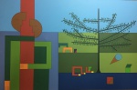 DIONISIO DEL SANTO - ost medindo 120 x 80 cm. Datado 1986. Intitulado "Figuras unidas e paisagem"