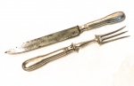 CHRISTOFLE- lote contendo conjunto para churrasco contendo garfo e faca de meta espessurado a prata e contrastadas medindo 29 cm comp.
