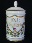 Pote farmácia em porcelana francesa, século XIX,  de raro tamanho, escritos, HXl: Digil:Pur, restaurado,  19cm por 9,5 cm