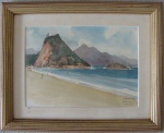 Autor não identificado, aquarela Praia do Leme, emoldurado, 12x17,5cm