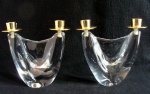 Par de elegantes castiçais em cristal assinados Schneider, período art déco, 17x17cm